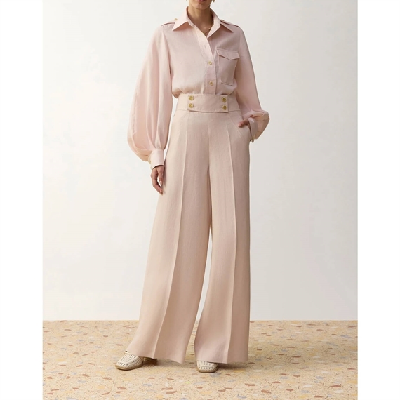 Zimmermann Clash Linen Wide Leg Bukser, Blush